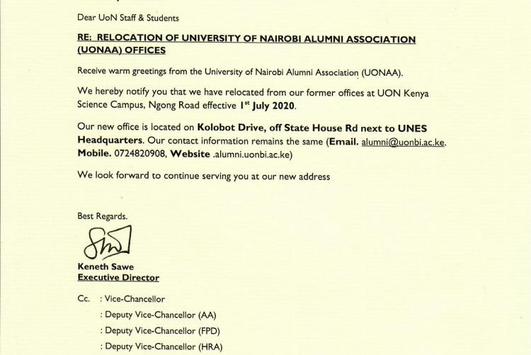 Relocation of UoN Alumni Association Offices