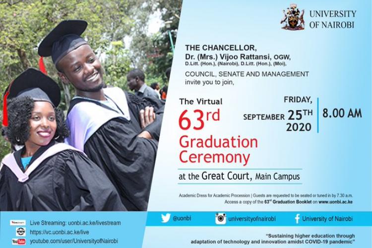 Invitation to the first  UoN virtual  63rd graduation ceremony on 25th September  2020  at 8.00 am a world class university committed to scholarly excellence