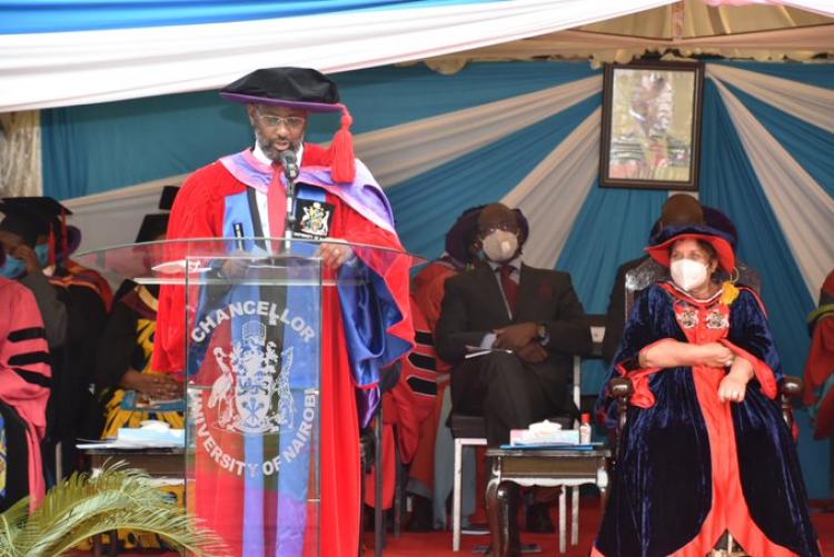 The VC  UoN,Prof Stephen Kiama giving his speech during graduation Ceremony