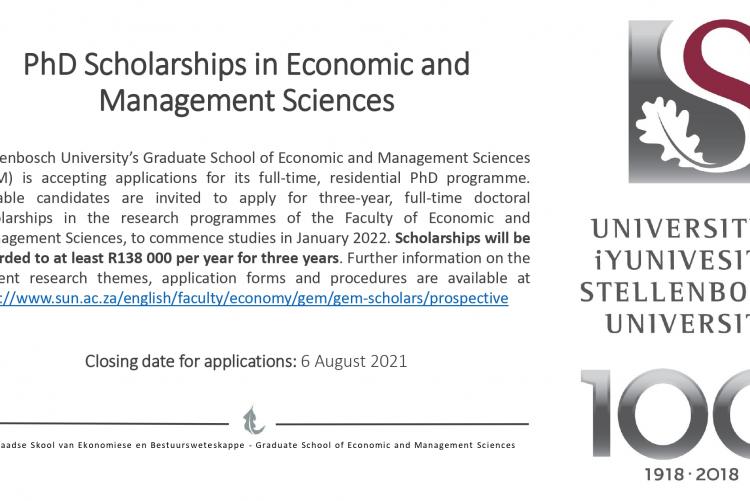 PhD Scholarships in Economic and Management Sciences - 2022