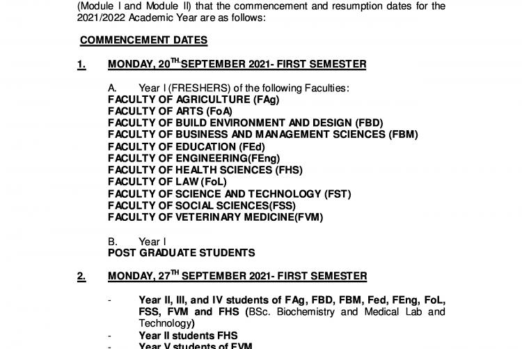 Commencement and resumption dates