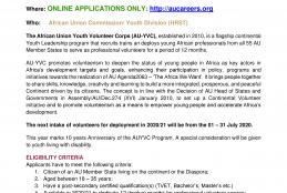 AFRICAN UNION YOUTH VOLUNTEER CORPS (AU-YVC) - 2020 Call for Applications