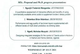 Invitation to an online MSc proposal and PhD progress presentation.