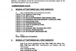 Commencement and resumption dates